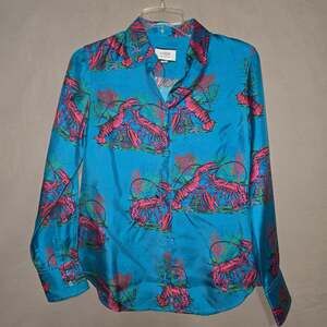 J.Crew Collection Silk Twill Shirt in Lobster Print, Size 0